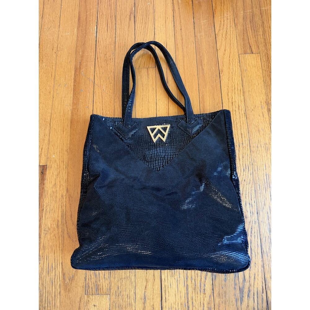 Kelly Wynne Tote Bag Womens Large Black Snakeskin Leather Shoulder Made USA
